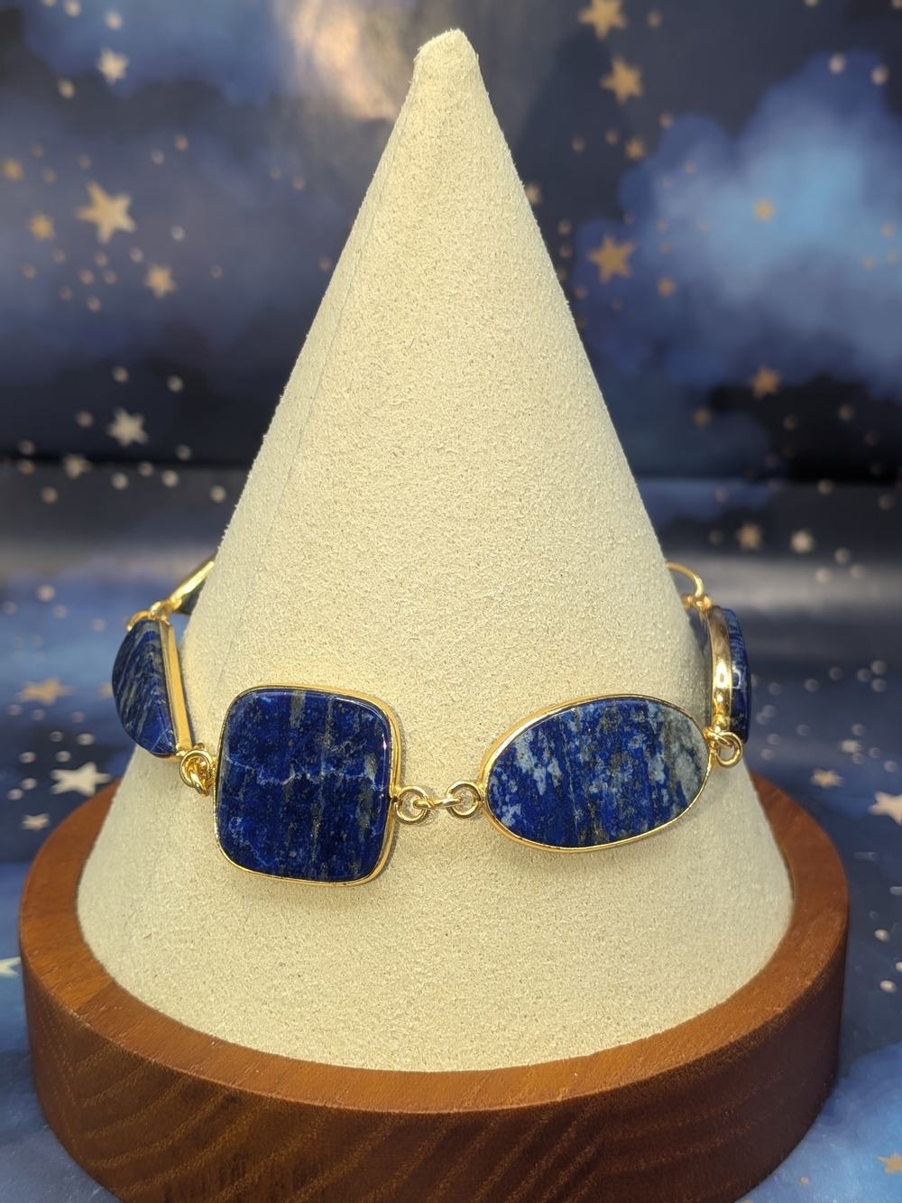 Gold Plated Lapis Lazuli Link Bracelet - Deep Blue
